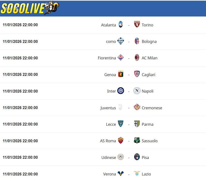 Lịch thi đấu Tháng 1/2026